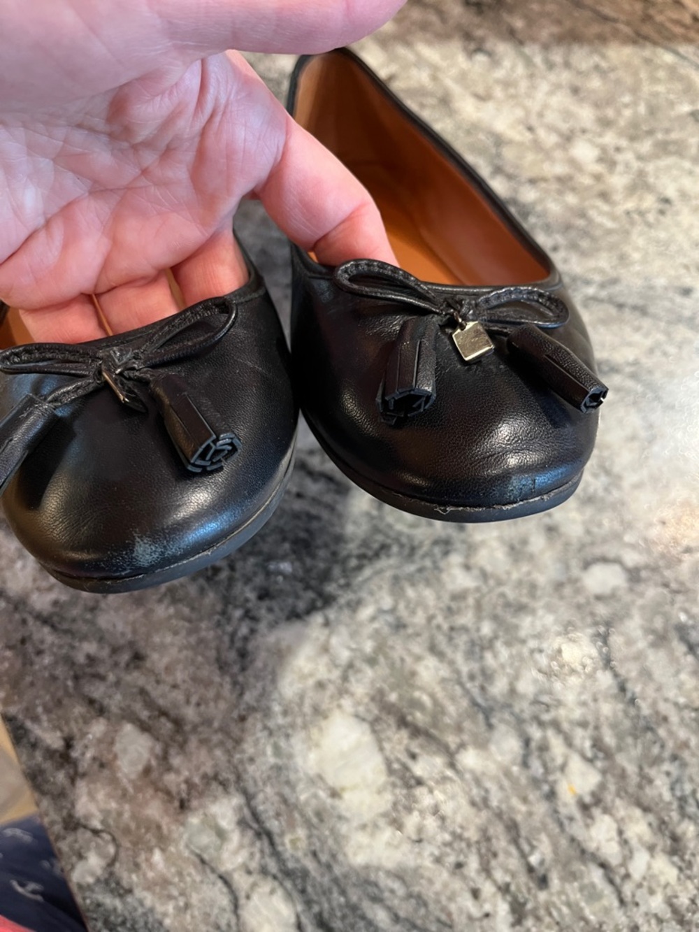 Coach Black Leather Tassel Ballet Flats with Tan Insole - Picture 4 of 4